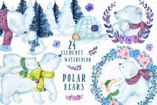 24 Watercolor Winter Animals Illustrations