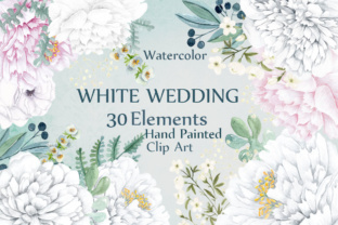30 White Wedding Watercolor Clip Art & Illustrations