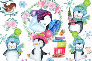 Cute Watercolour Penguins Clipart & Illustrations