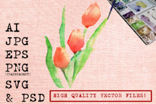 Red Tulips Watercolor: Illustrations for Sellers