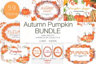 Watercolor Autumn Pumpkin Clipart & Illustrations