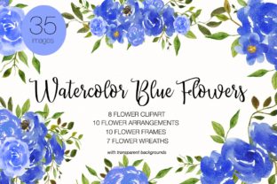 Watercolor Blue Flower Clipart & Illustrations
