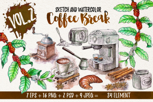 Watercolor Break Time Coffee Illustrations