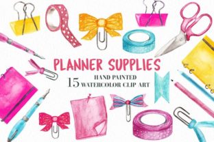 Watercolor Planner Supplies Clipart & Illustrations
