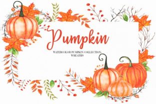 Watercolor Pumpkin Wreath Clipart & Illustrations